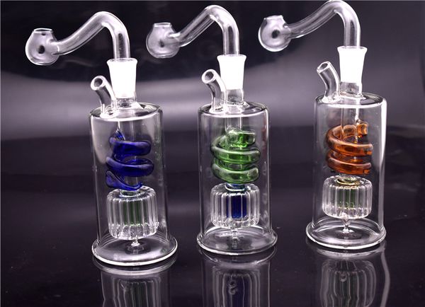 Spring Mini quemador de aceite bong pequeños Bongs de vidrio mini Bubbler Ash Catcher bong Fumar pipas de agua Plataformas de aceite plataforma con olla de aceite y manguera 2pcs