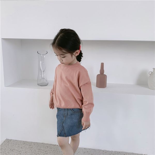 

hsenting 2019 season new korean style children's solid color cored yarn knitted long pullover sleeve round collar pullover soft, Blue