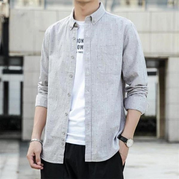 

2020 new cotton shirt men's fashion small jacquard casual long sleeve shirt simple atmospheric comfortable long sleeve, White;black