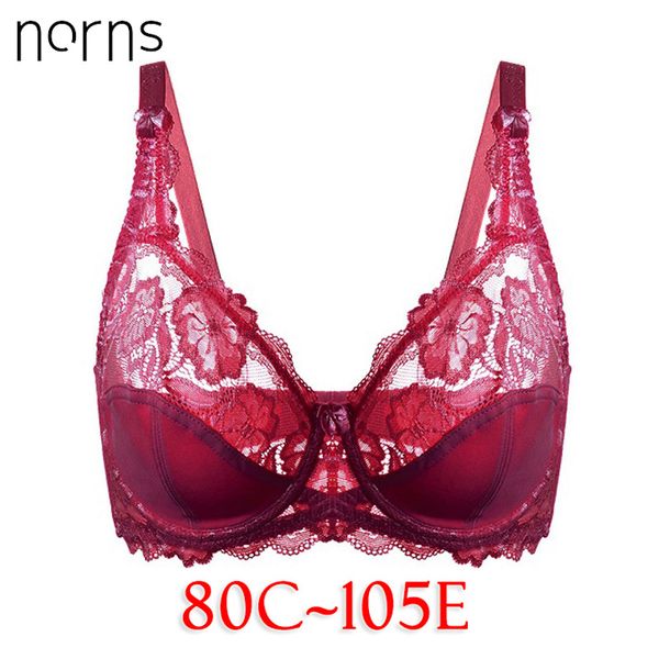 

норен brand new 2020 sexy кружево большого размера bralette ультратонкого brassiere 80х 105e underwearwomen бюстгальтер плюс размер c d e, Red;black