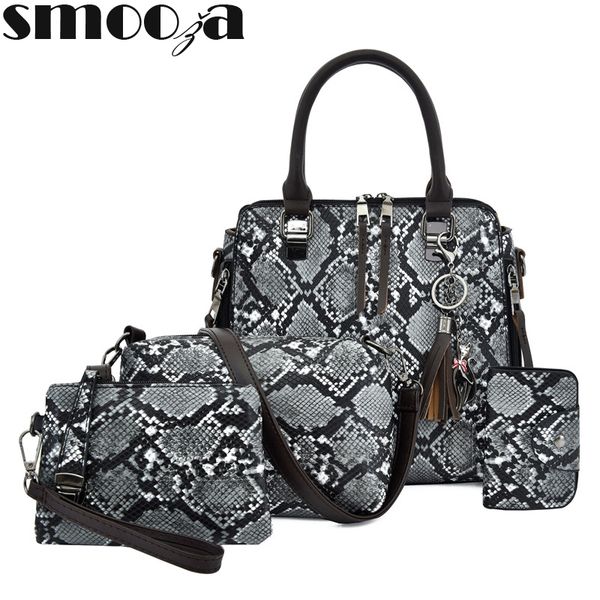 

smooza classic women's luxury snake skin large capacity handbag 4-piece women's pu leather fashion handbag