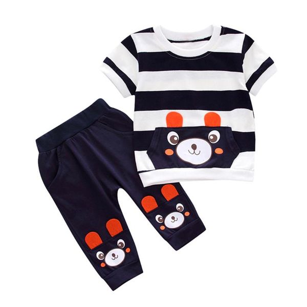 

kid clothing suit bear print short sleeve t-shirt/pencil pants o-collar pocketset dropshipping 2020 selling products, White