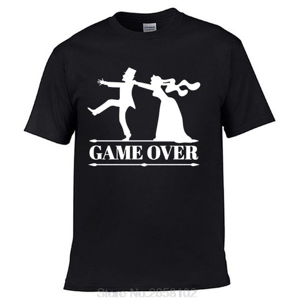 

novelty game over bride groom party t-shirt men fashion cotton t shirt for men hip hop tees crossfit, White;black