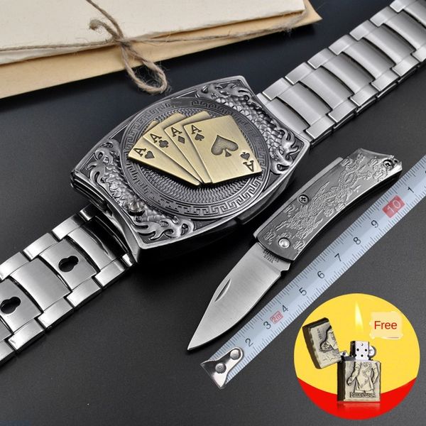 

new personalized men's stainless steel protective knife fashion trend korean new personalized belt style youth belt, Black;brown