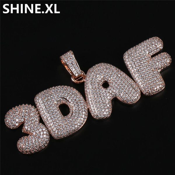

hip hop custom name combination bubble letter pendant necklace micro cubic zirconia gold silver color copper pendant necklace