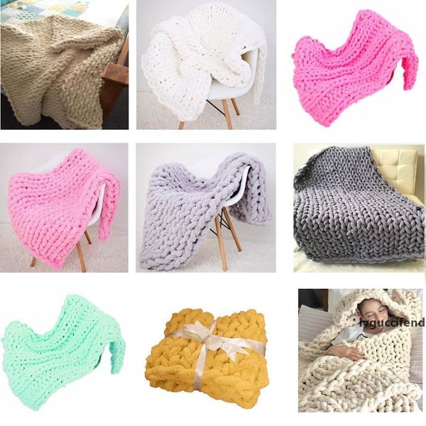 

chunky knit blanket throw hand made washable machine knitted blanket with heavy thick home decor gift for chenille bulky xmas hh9-2359