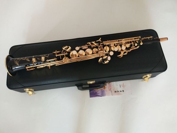 Yeni düz siyah soprano saksafon S-901 B Tune Musical Instruments Lake Altın Profesyonel Sınıf Ücretsiz Ağızlık