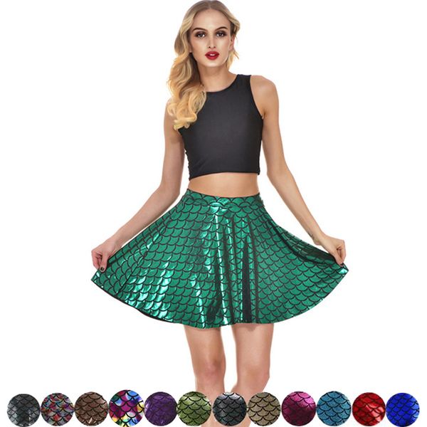 

13 colors fishscale mermaid summer skirts plus size s to 4xl silver green black red blue mini pleated skirt