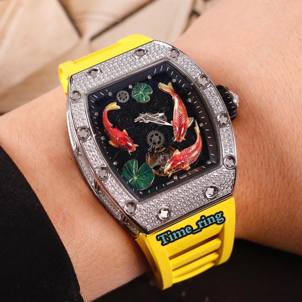 

version rm 57-01 skeleton dial silver diamond case automatic mechanical movement rm 57-01 mens watch black rubber strap designer watches, Slivery;brown
