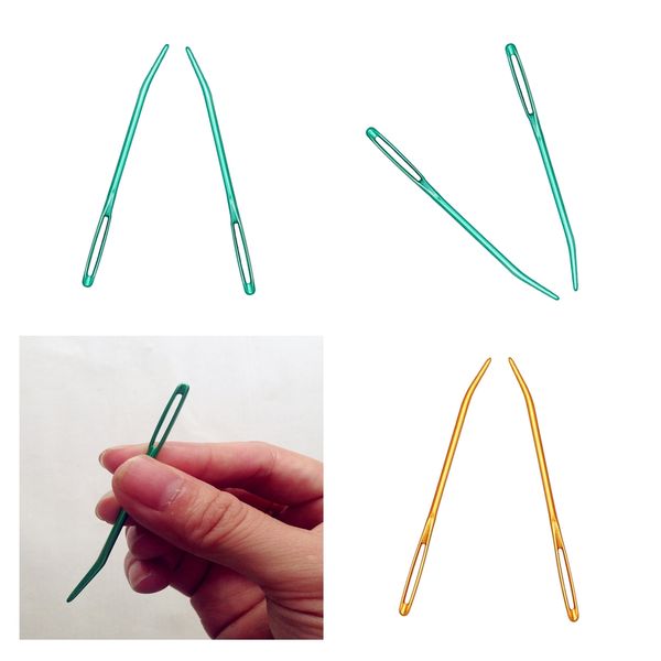 

6x aluminium large-eye bent tip knitting needles tapestry for crochet sewing, Black