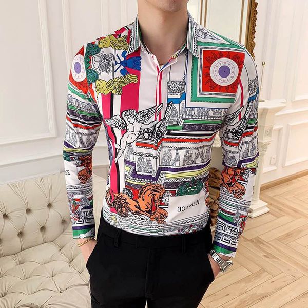 

polo shirts summer and autumn 2020 men's shirts fashion lapel shirt color contrast long sleeve many party personality shirt men, White;black