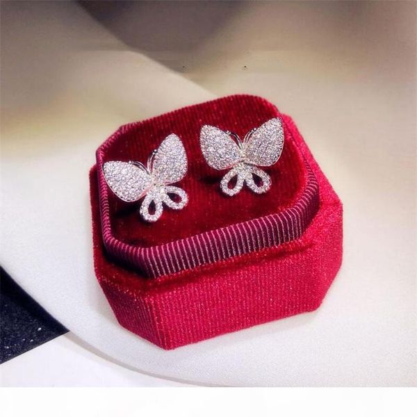 

сладкие cute luxury игристых ювелирные изделия стерлингового серебра 925 pave белый сапфир cz алмазный бриллиантовые женщины бабочки свадебн, Golden;silver