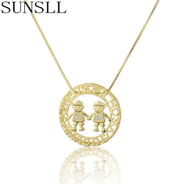 

sunsll new gold copper necklace white cubic zirconia round necklace woman pendant sweet generous jewelry gift, Silver