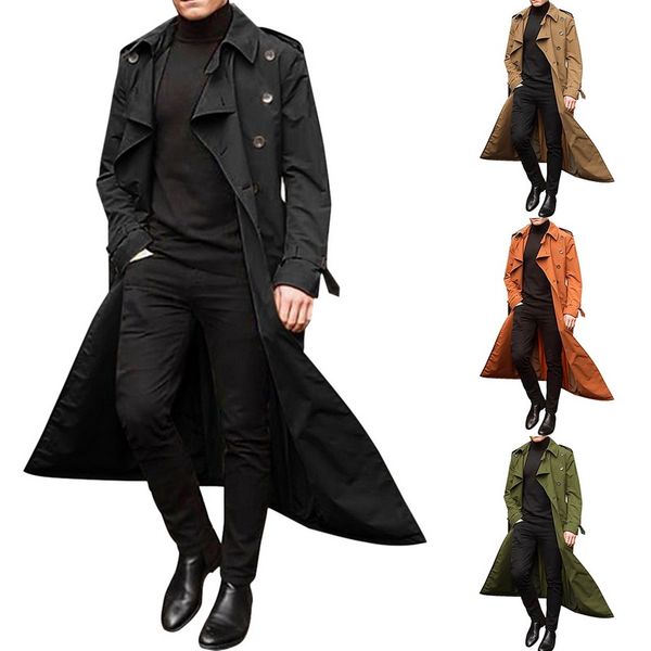 

new long coat men spring autumn mens trench casual trench coat men loose british style men's overcoat streetwear, Tan;black