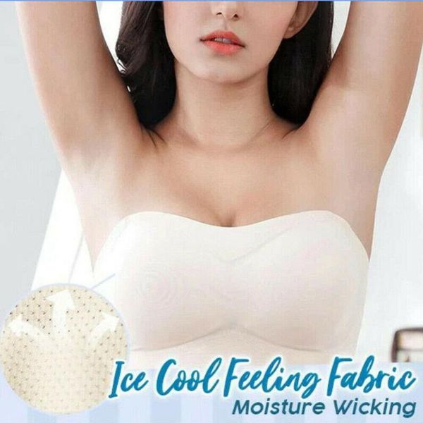 

chest wrap bra women's strapless anti-glare gather ice silk air bra tank short vest femme braes posture soutien gorge, Red;black