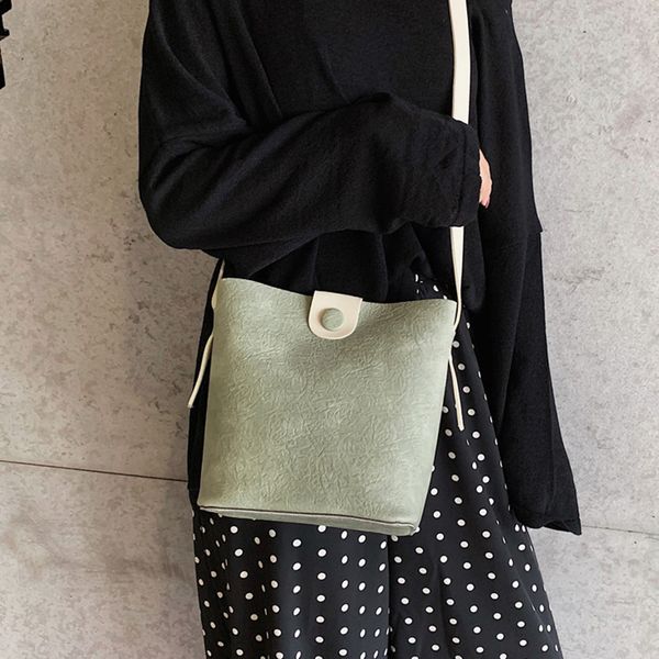 

pu leather bucket bag women's fashion ladies small leisure bucket bag for female bags simple solid color crossbody pakage