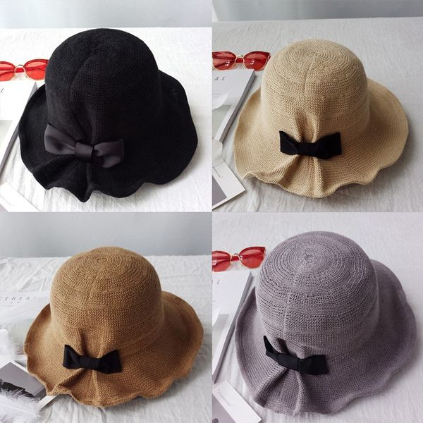 

fashion straw hat sun hat cute women sun hats bow hand made women straw cap beach big brim casual girls summer cap, Blue;gray