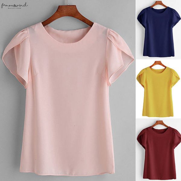 

summer women chiffon blouse short sleeve red ladies office ladies solid shirts plus size work plus size casul female clothing, White