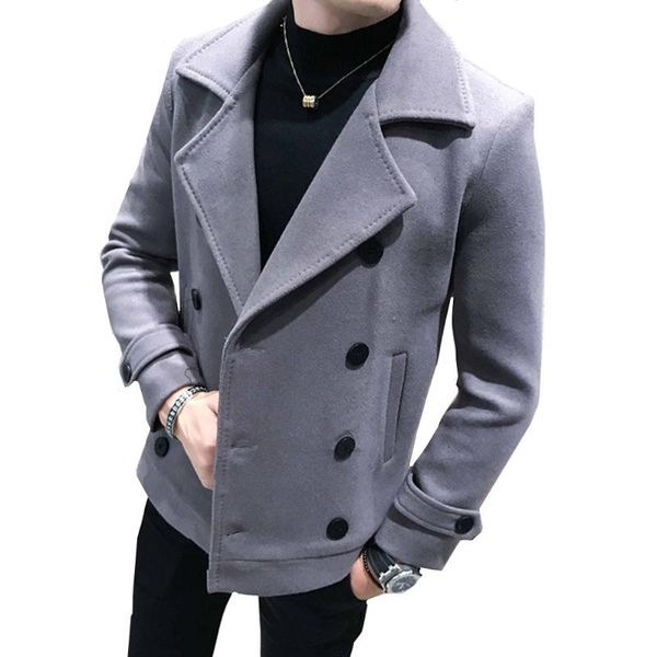 

new autumn and winter men's short wool coat double-breasted design business casual men's warm coat trench plus size 5xl, Black