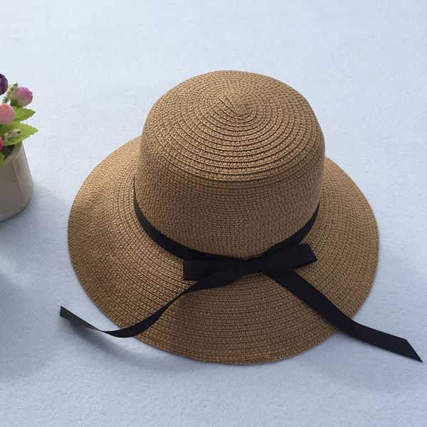 

new women's all-match big edge bow sun travel straw butterfly straw hat beach sun hat tide, Blue;gray