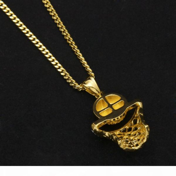 

l men 's hip hop basketball and hoop zinc alloy pendant necklace with 3mm 24inch cuba chain gold silver dj nightclub jewelry