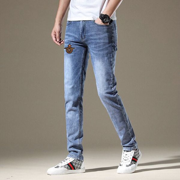 

fashion skinny jeans men straight slim elastic jeans mens casual biker male stretch denim trouser classic pants asian size 28-38, Blue