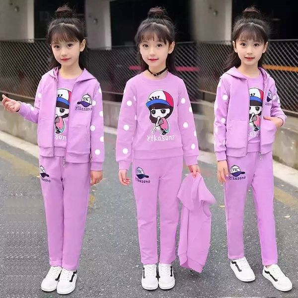 

girls autumn three-piece set 2019 new medium and big children sports polka dot little girl suit autumn suit girl set