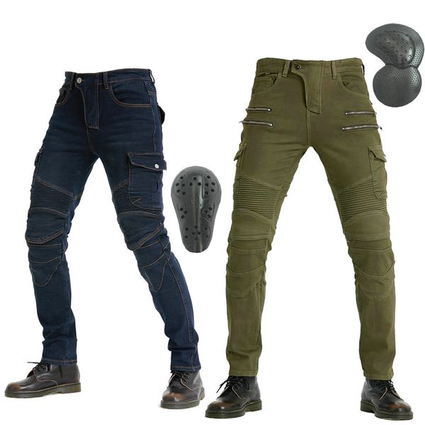 

4color classic motorcycle jeans drop resistance slim denim cycling racing pants motocross off-road hockey pants with knee pads