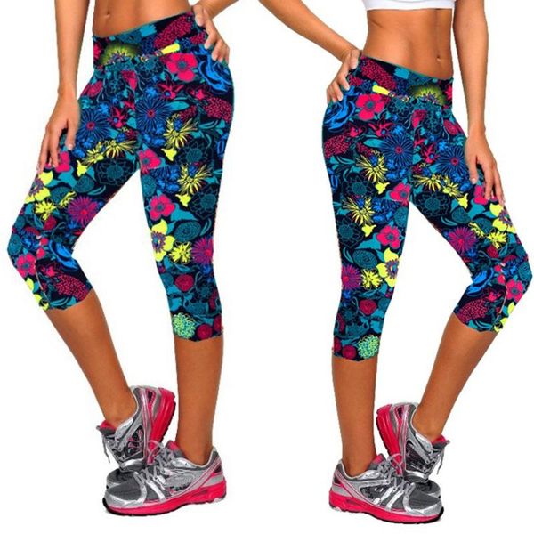 

женщины красочные цветы scrunch booty повседневный йога брюки теленок длина comfy дышащий фитнес упражнения йога леггинсы gymwear, White;red