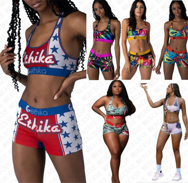 

brand women designer swimsuit shark 2 piece bikini set crop vest tank push up bras + shorts swimming beach tankinis bathing suit d72705, White