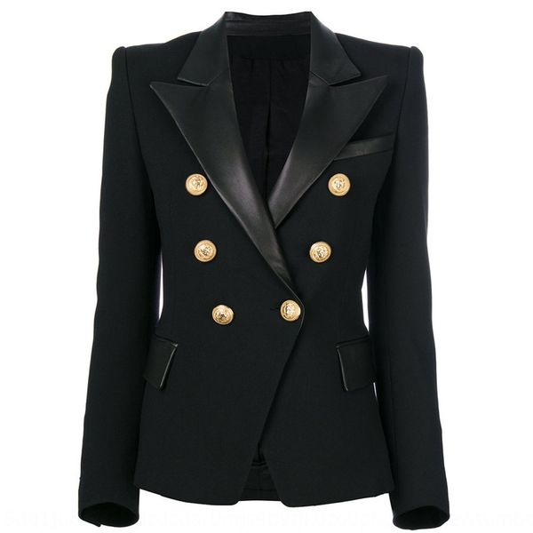 

2020 spring black pu leather coat stitching collar elegant slim fit suit small coat, White;black