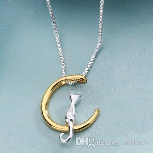 

2019 new fashion designer cat moon pendant necklace charm silver gold color link chain womens necklaces for pet lucky jewelry for women gift