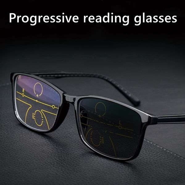 

finished progressive reading glasses men multifocal anti blue light pchromic presbyopic glasses tr full frame black +150, White;black