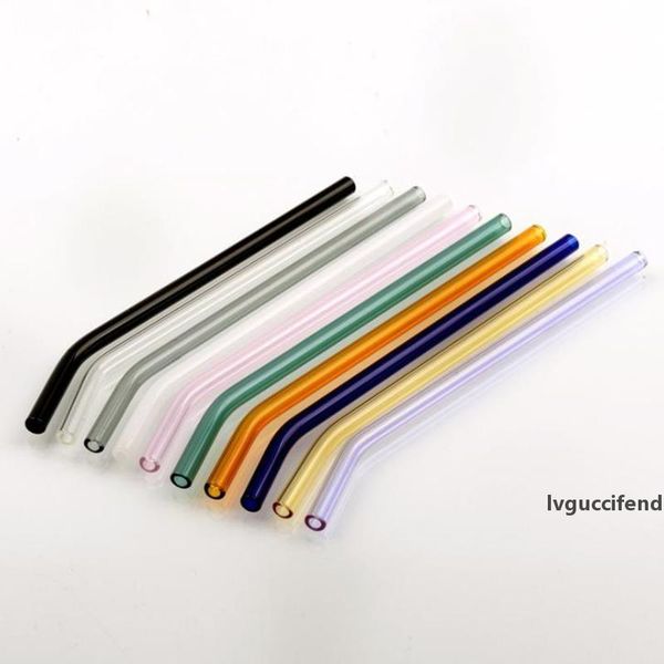 

wholesale colored borosilicate cocktail glass straws 20cm bent heat-resistant reusable drinking straw