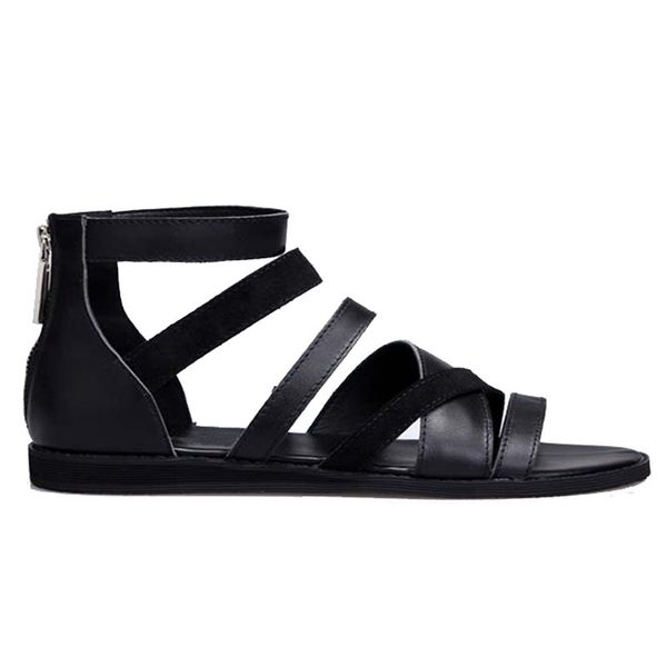 

men summer shoes 2020 british high 100% real leather casual breathable beach gladiator sandals open toe sandalias hombre, Black