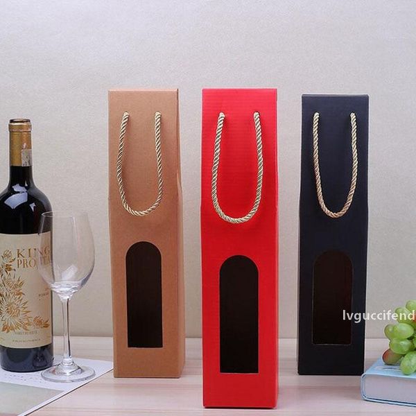 

kraft paper single wine bags red wine handle packing bags gift bag with window christmas party favor za5005