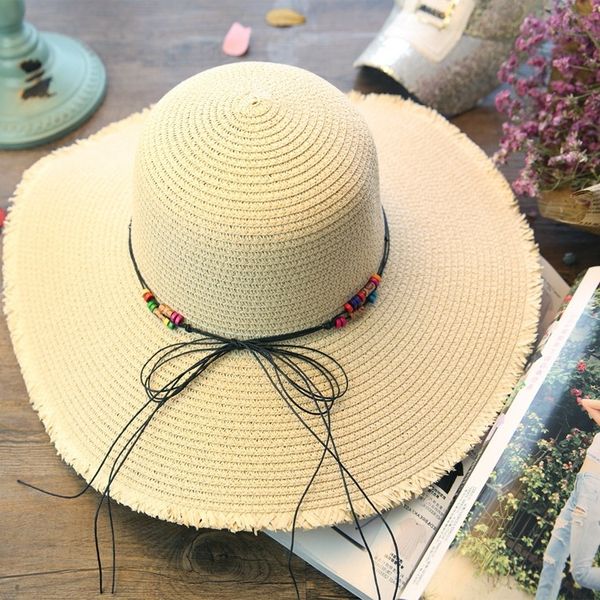 

new women's woolen big brim fashionable women's beach sun straw sun sunshade hat outdoor sunscreen straw hat, Blue;gray