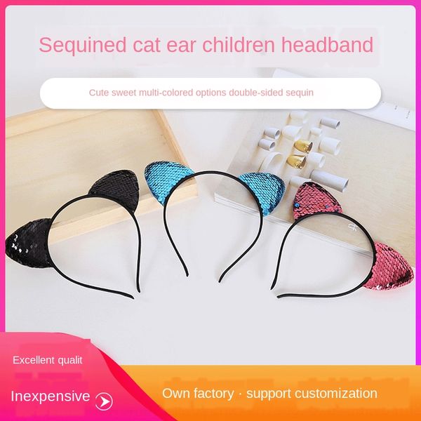 

korean style accessories sequins cat hair headdress ear children's hair band cute ears children's headband headdress, Slivery;white