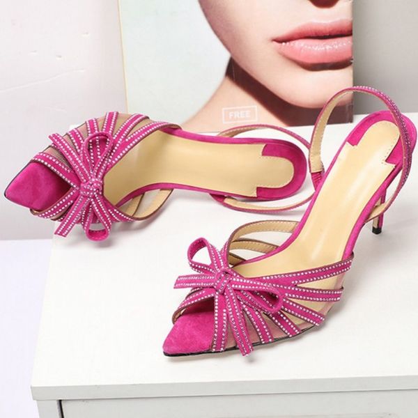 

peep street toe rhinestones thin women fashion bow high heel summer real leather party sandals plus size, Black