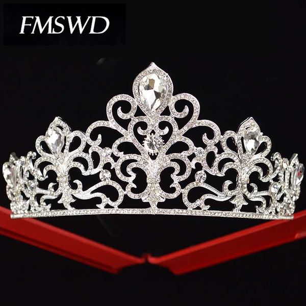 

fmswd round large crystal crown birthday party girl hair accessories bride wedding headdress beauty dance show decoration, Golden;silver