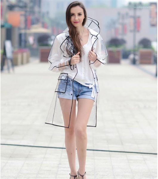 

raincoat pedestrianism rainning time womens casual clothing womens designer rain jacket fashion colorful piping transparent protection, Black