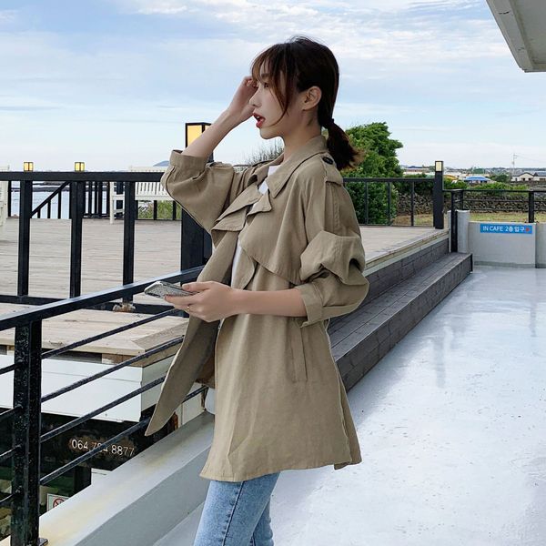

small trench women's 2020 windbreaker short coat autumn new korean style loose all-match student short coat thin, Tan;black