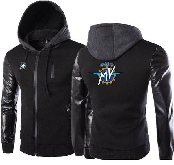 

autumn winter thick warm fleece coat for mens sportwear tracksuit male mv agusta print hoodies leather sleeve bomber jacket x