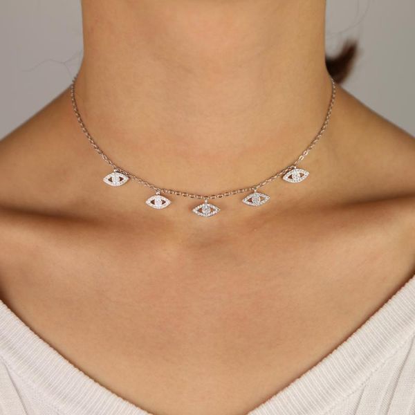 

tenande fresh style silver plated gold color eye charm crystal evil eye short necklaces & pendants for women party jewelry gifts
