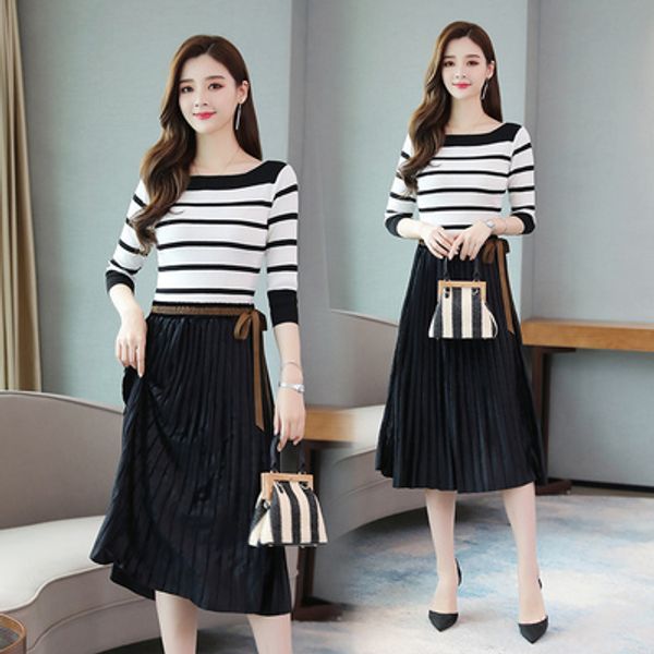 

goddess women 2 sets clothing with skirts striped two piece set and skirt slash neck ensemble femme deux pieces clothes, White