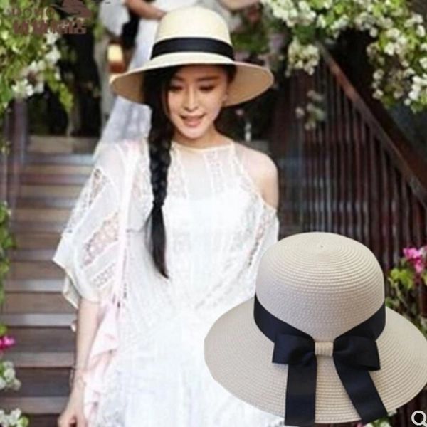 

summer bowknot all-match dome fan bingbing foldable sun hat female butterfly butterfly holiday leisure beach hat, Blue;gray
