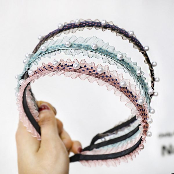 

summer yarn lace headband with pearl knotted hairband hair accessories