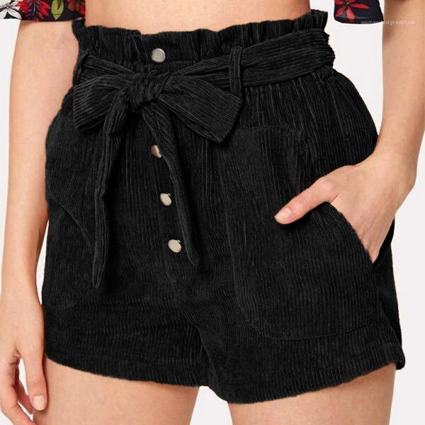

casual comfortable ladies clothing corduroy high waist women shorts summer loose belt solid color womens relaxed, White;black