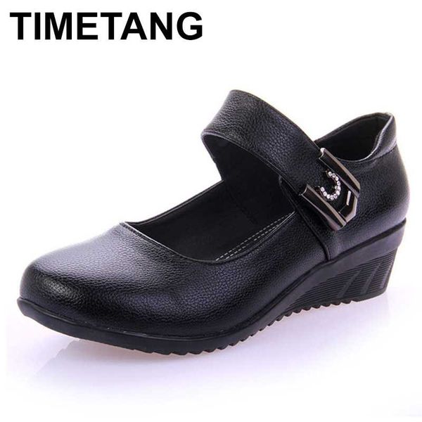 

timetangspring autumn women pumps ladies leather platforms fashion high heel shoes women party wedding shoes ing, Black