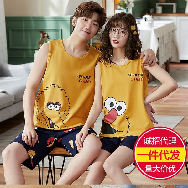 

new vest couple pajamas women's coat coat vest coatkorean style cotton sleeveless men's casual summer cotton outerable suit, Blue;red